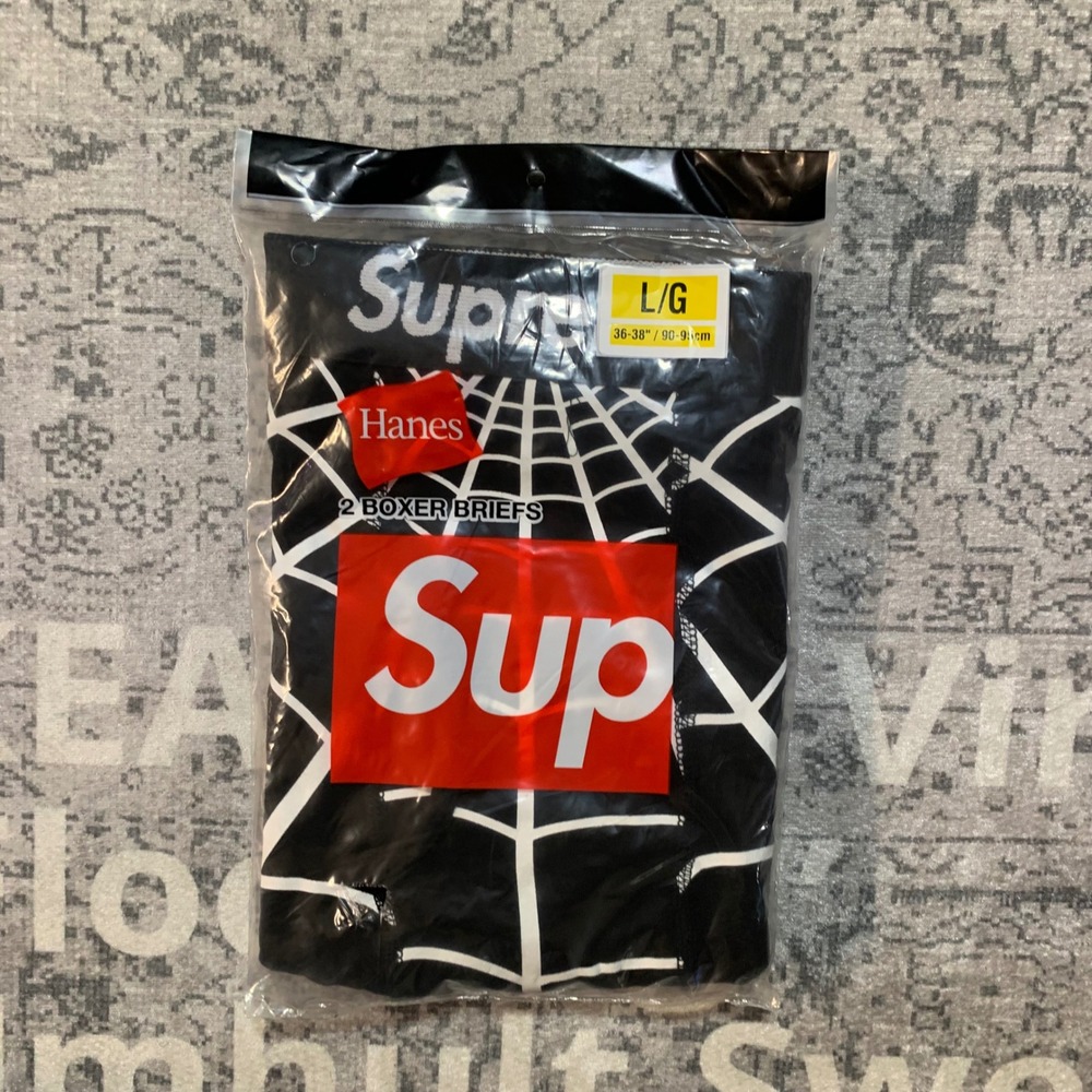 Supreme Hanes Spider-Man Boxer Briefs 2-Pack Black Web Marvel Large SS26A66